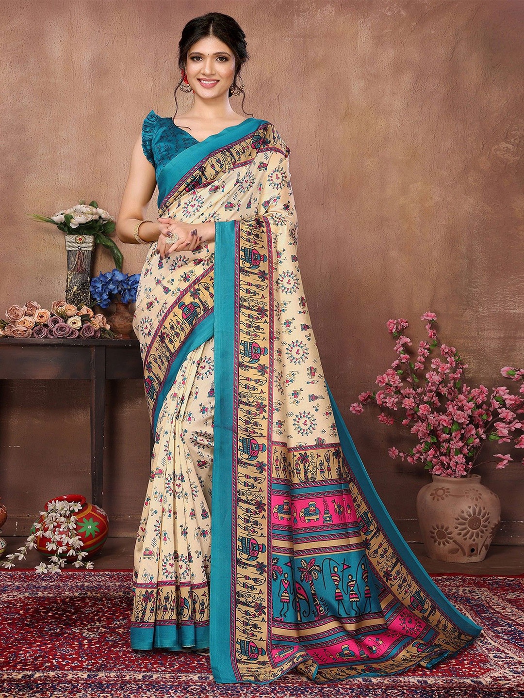 

KALINI Printed Embellished Art Silk Mysore Silk Saree, Green