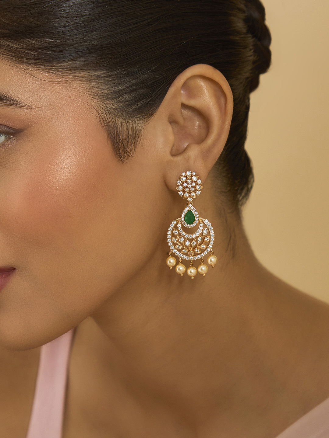 

Kushal's Fashion Jewellery Gold-Plated Classic Cubic Zirconia Drop Earrings, Green
