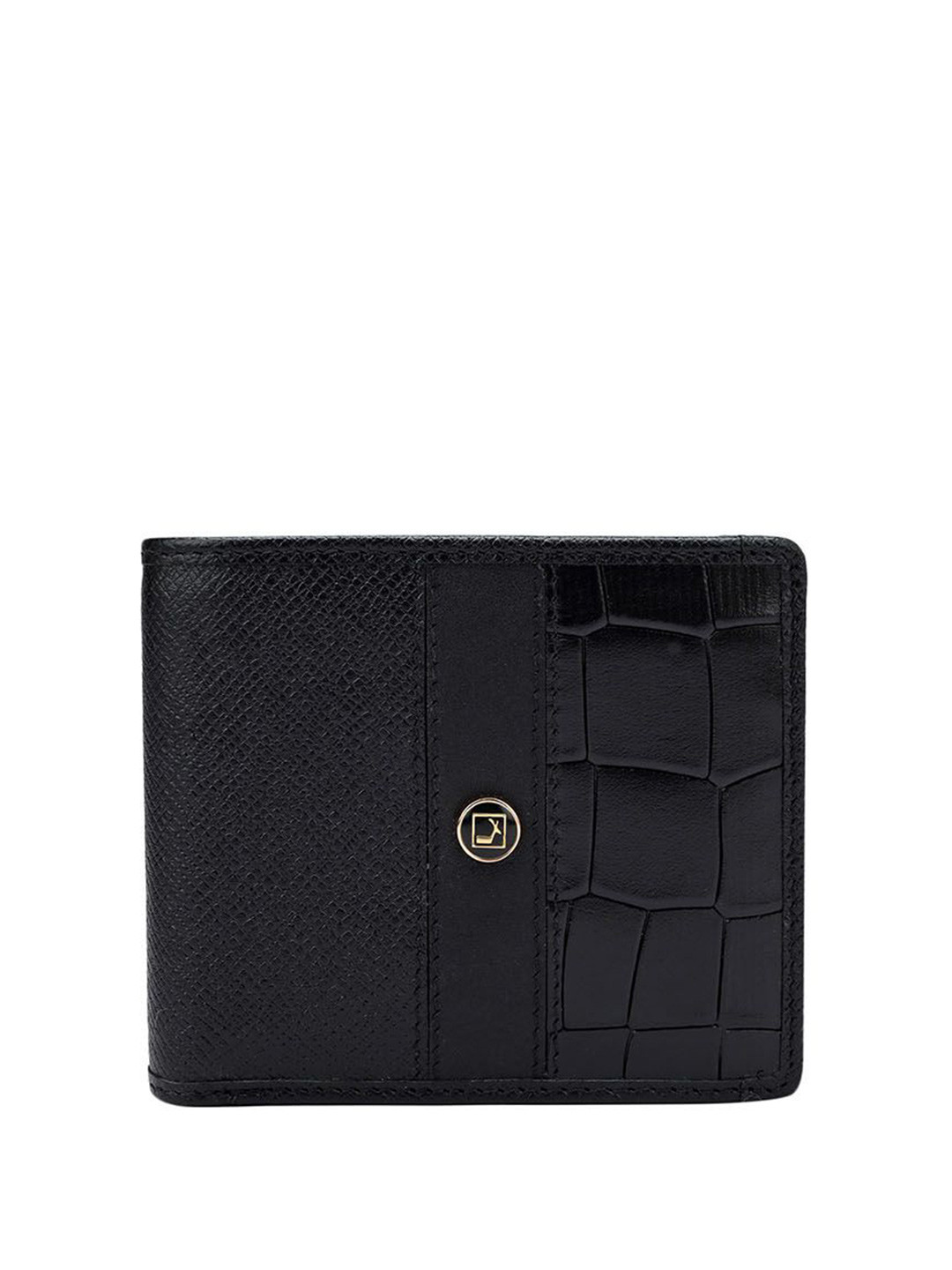 

Da Milano Men Abstract Textured Leather Two Fold Wallet, Black