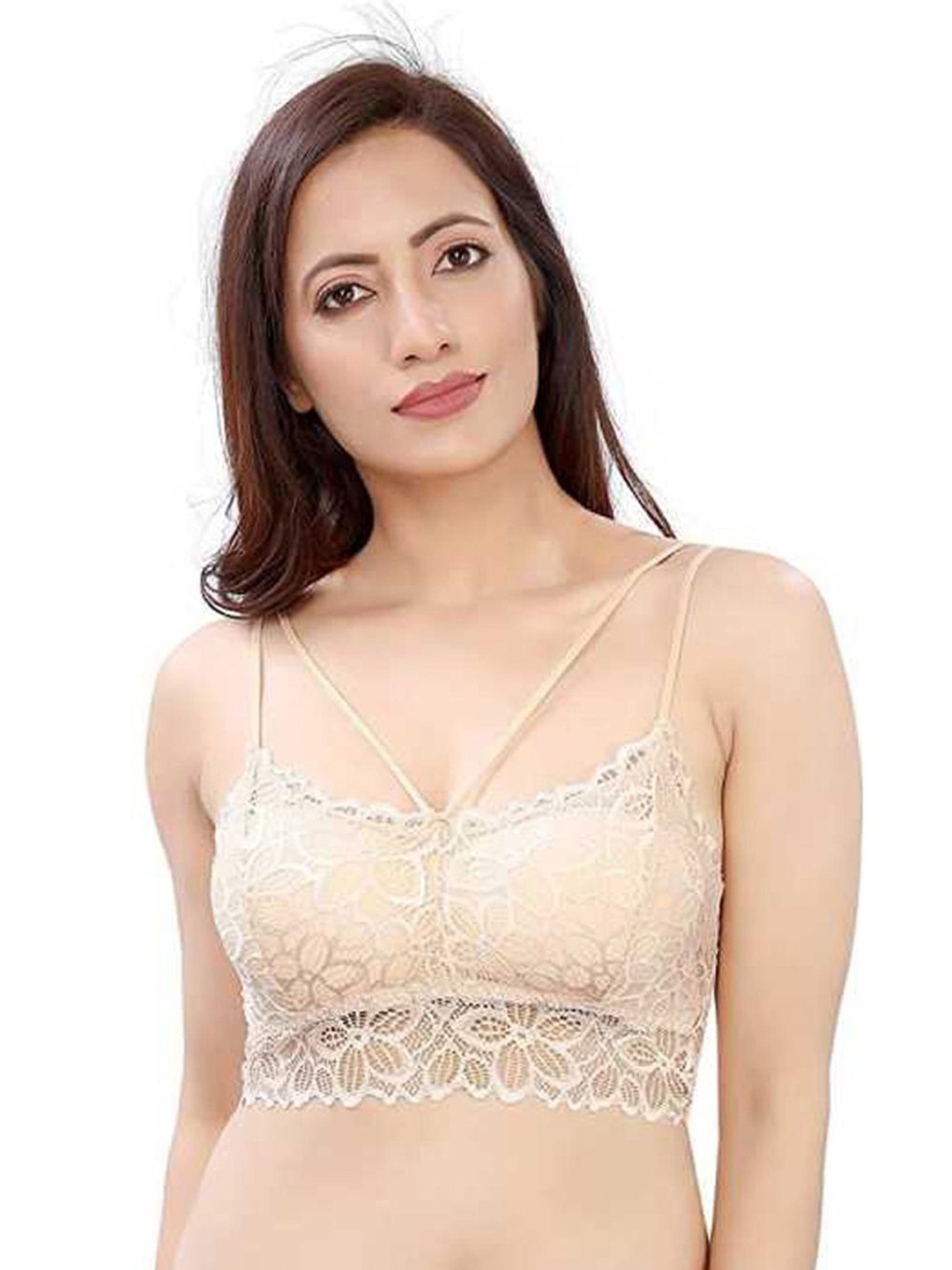 

ComfyStyle Floral Bralette Bra Full Coverage Underwired Lightly Padded, Beige
