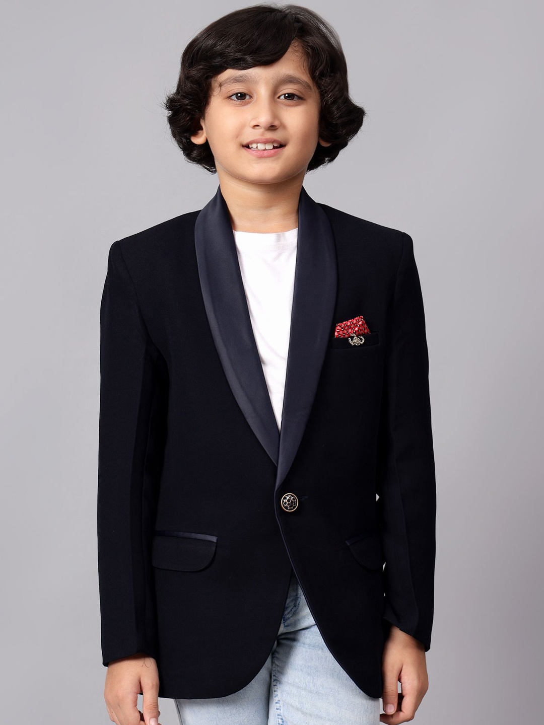 

BAESD Boys Shawl Collar Single Breasted Blazers, Navy blue