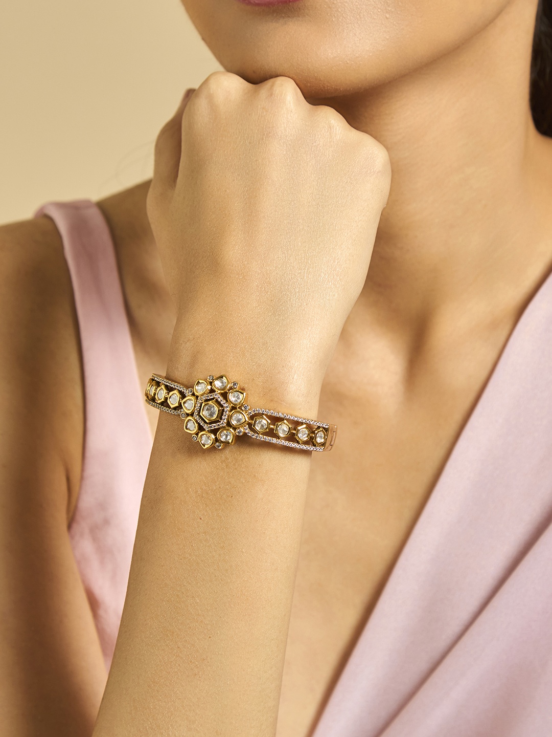

Kushal's Fashion Jewellery Kundan Kada Bracelet, Gold