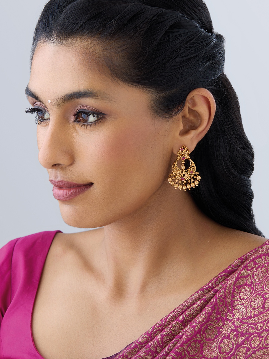 

Kushal's Fashion Jewellery Gold Plated Circular Chandbalis, Red