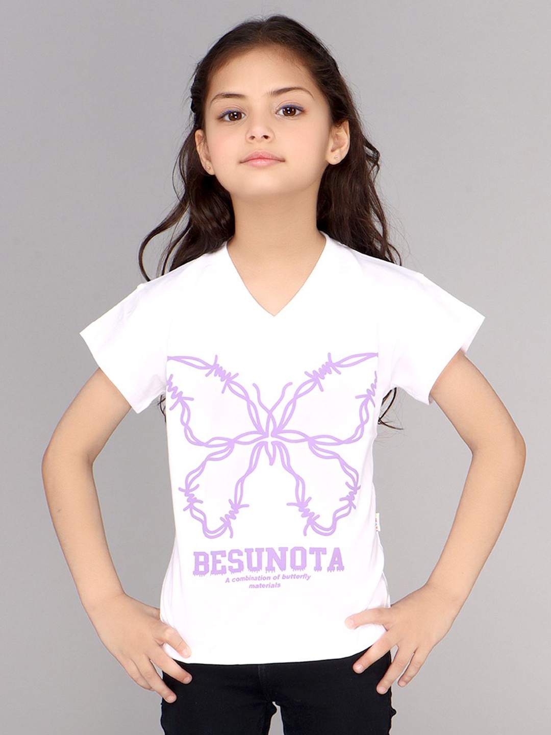 

DDOUDDOU Girls Graphic Printed Round Neck Cotton T-Shirt, White