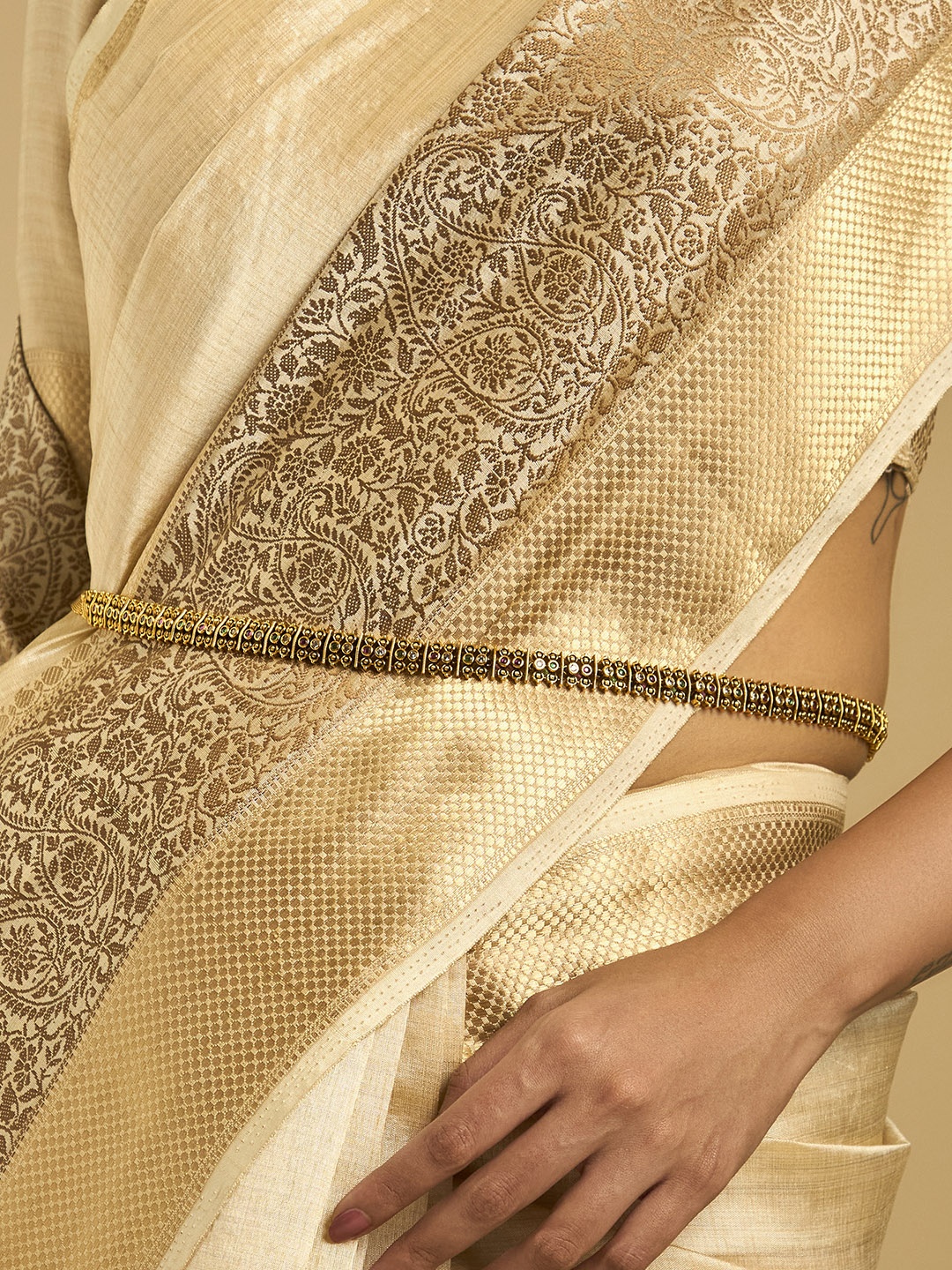 

Kushal's Fashion Jewellery Artificial Stones Studded Waist Chain Saree Accessories, Gold