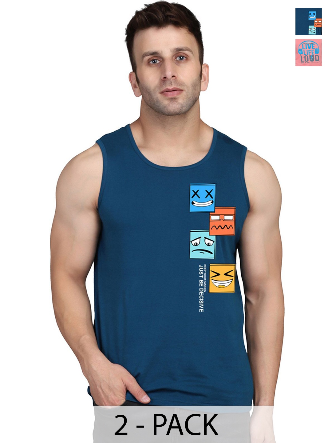 

SLOWLORIS Pack Of 2 Printed Innerwear Vests, Peach