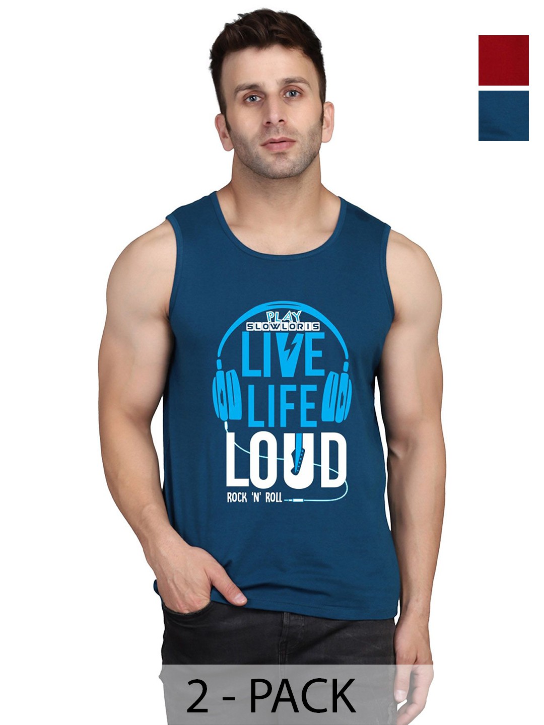 

SLOWLORIS Men Pack Of 2 Typography Printed Round Neck Cotton Slim Fit T-Shirts, Teal