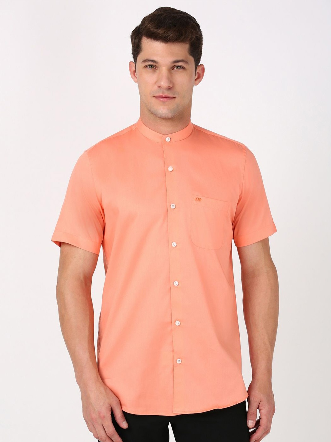 

Peter England Casuals Men Band Collar Solid Cotton Slim Fit Casual Shirt, Orange
