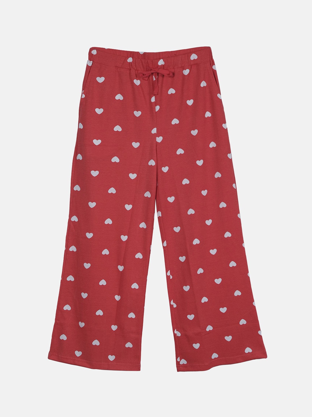 

KiddoPanti Girls Floral Printed Cotton Flared Lounge Pants, Red