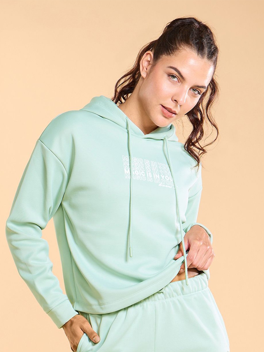 

Enamor Relaxed Fit Crop Hooded Fleece Sweatshirt A905, Green