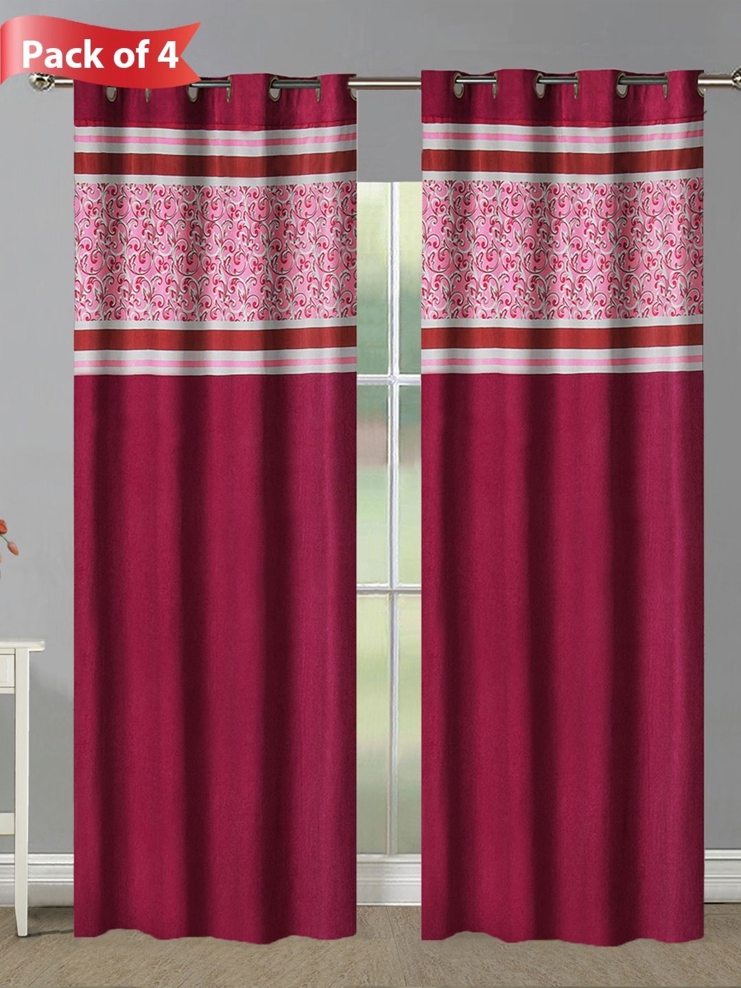 

Aura Maroon & Pink Set of 4 Ethnic Motifs Door Curtains