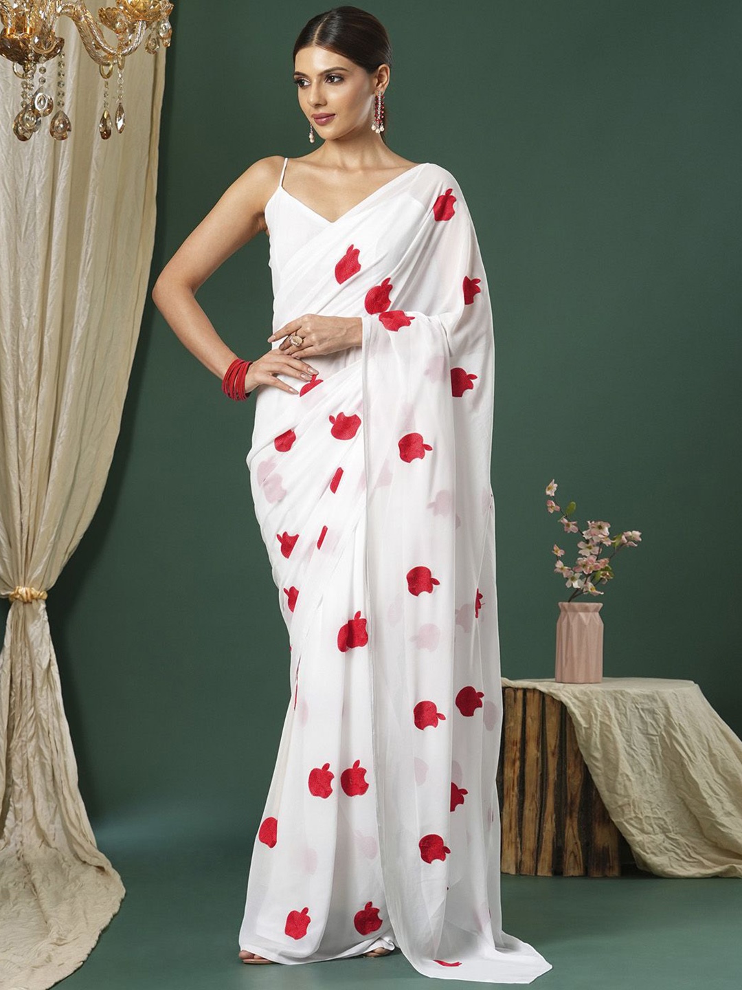 

Saree mall Embellished Embroidered Poly Georgette Sarees, White