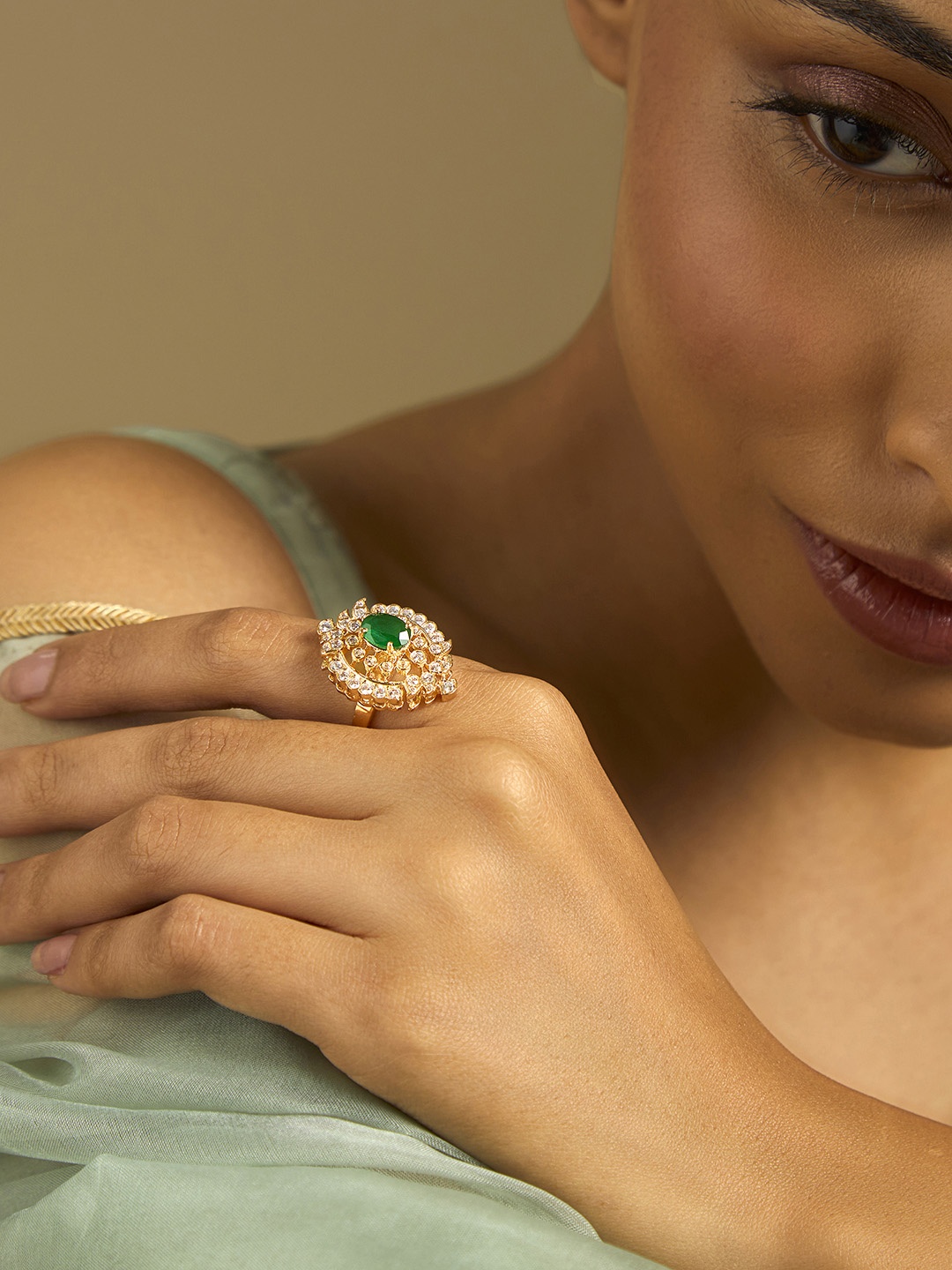 

Kushal's Fashion Jewellery Gold Plated Stone Studded Finger Ring