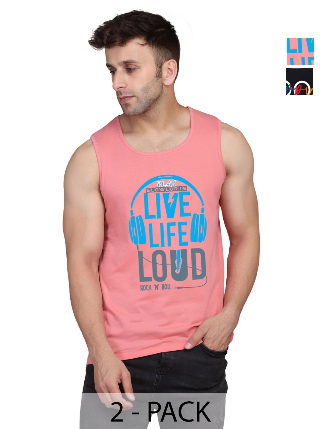 

SLOWLORIS Men Pack Of 2 Typography Printed Round Neck Cotton Slim Fit T-Shirts, Peach