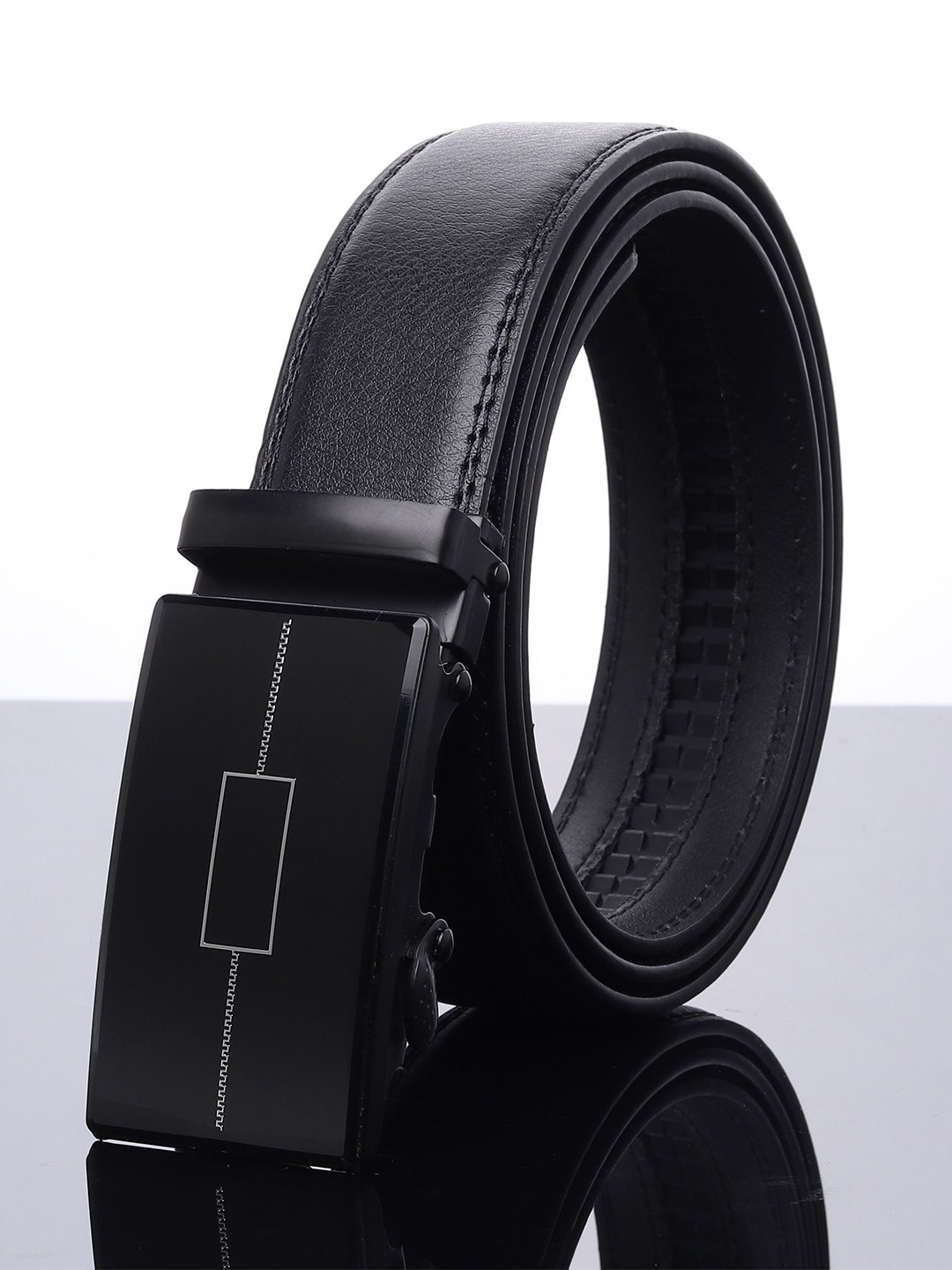 

WINSOME DEAL Men Textured Slider Buckle Closure Formal Belt, Black