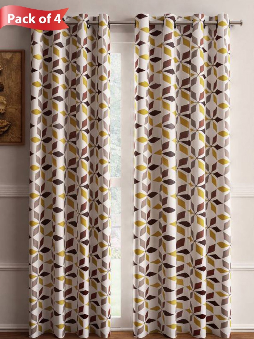 

Aura Beige & Brown Set of 4 Floral Long Door Curtains