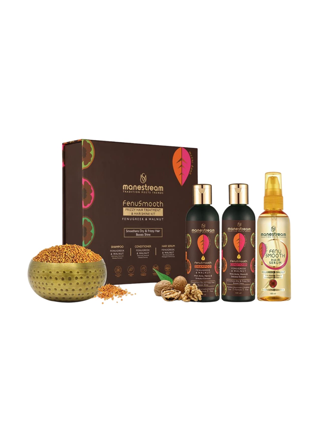 

Manestream FenuSmooth Ayurvedic Treatment Kit with Fenugreek for Dry & Frizzy Hair, Brown