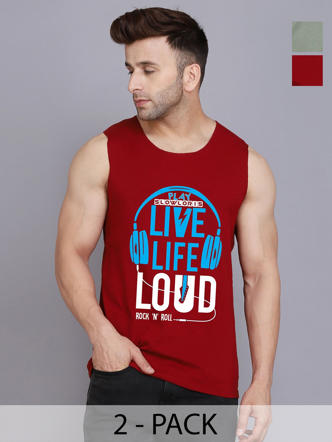

SLOWLORIS Men Pack Of 2 Typography Printed Round Neck Cotton Slim Fit T-Shirts, Maroon