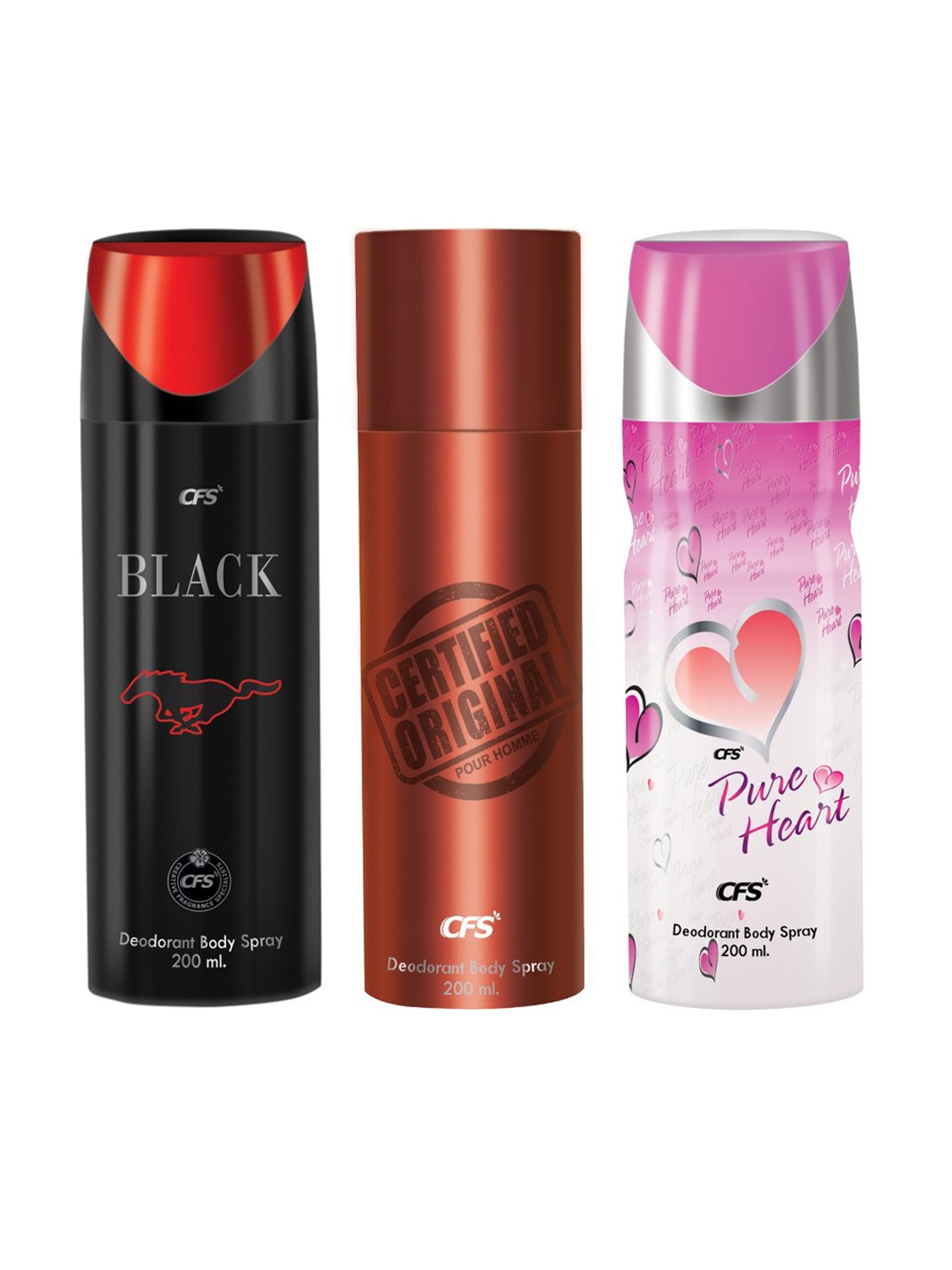 

CFS Set Of 3 Black Certified Original & Pure Heart Deodorant Body Spray- 200ml Each, Brown