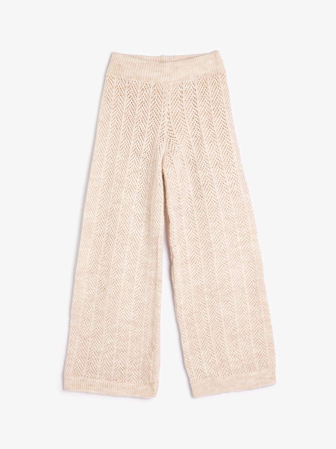 

Koton Girls Flared Knitted Mid-Rise Trousers, Beige