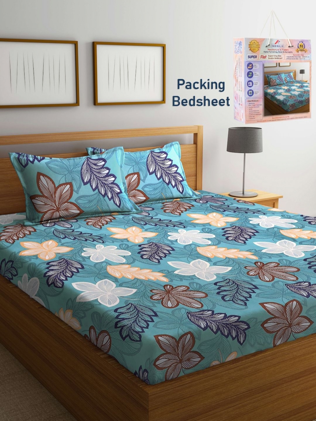 

FABINALIV Blue & White Floral 300 TC King Bedsheet with 2 Pillow Covers