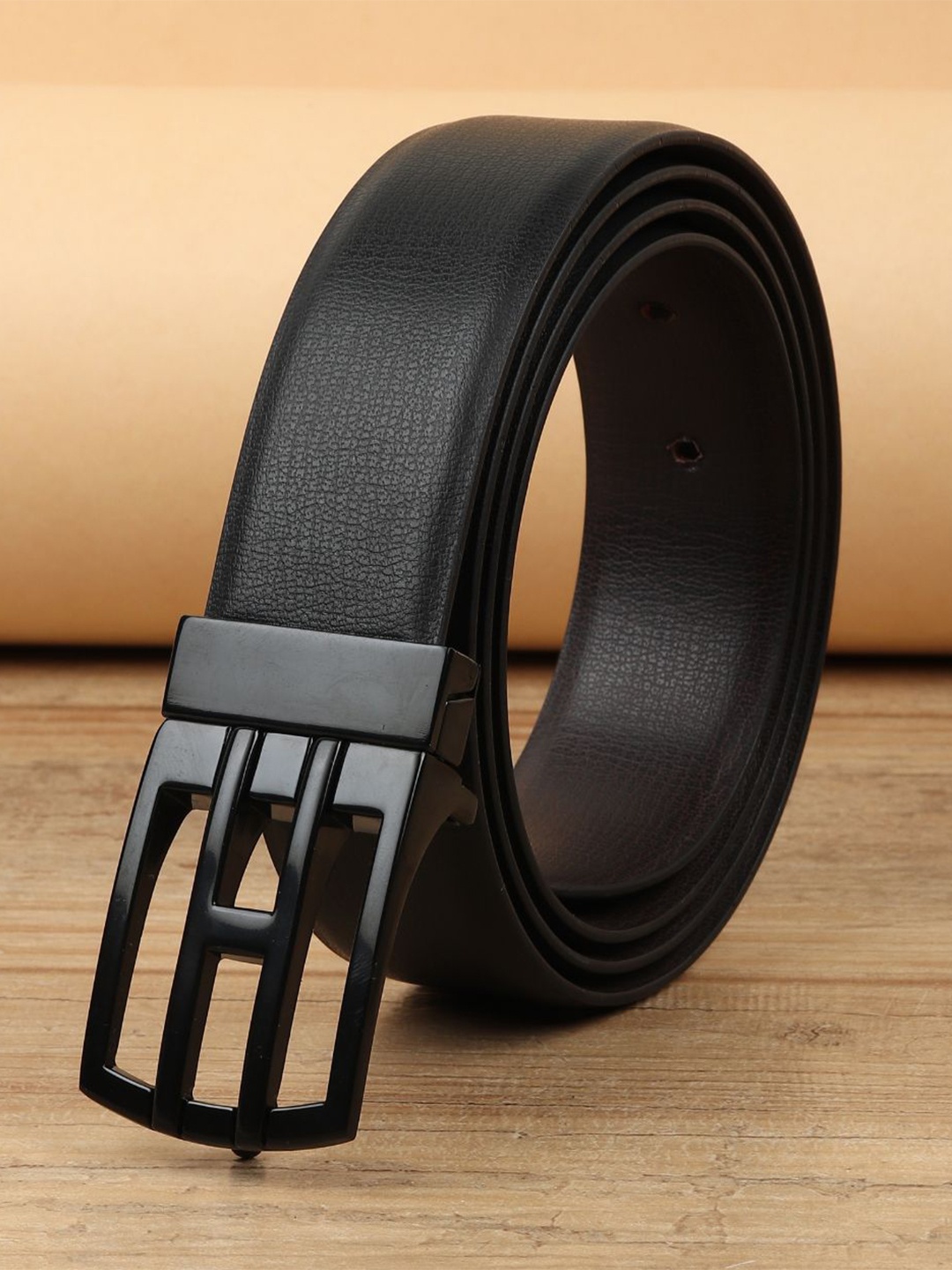 

WINSOME DEAL Men Push Pin Closure Textured Formal Belt, Black