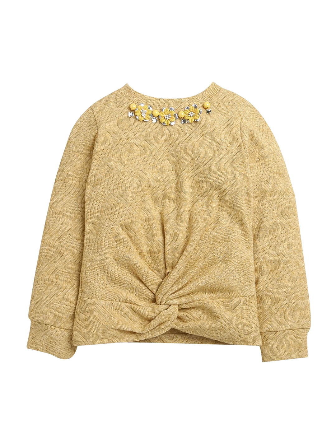 

Tiny Girl Girls Self Design Solid Round Neck Top, Mustard