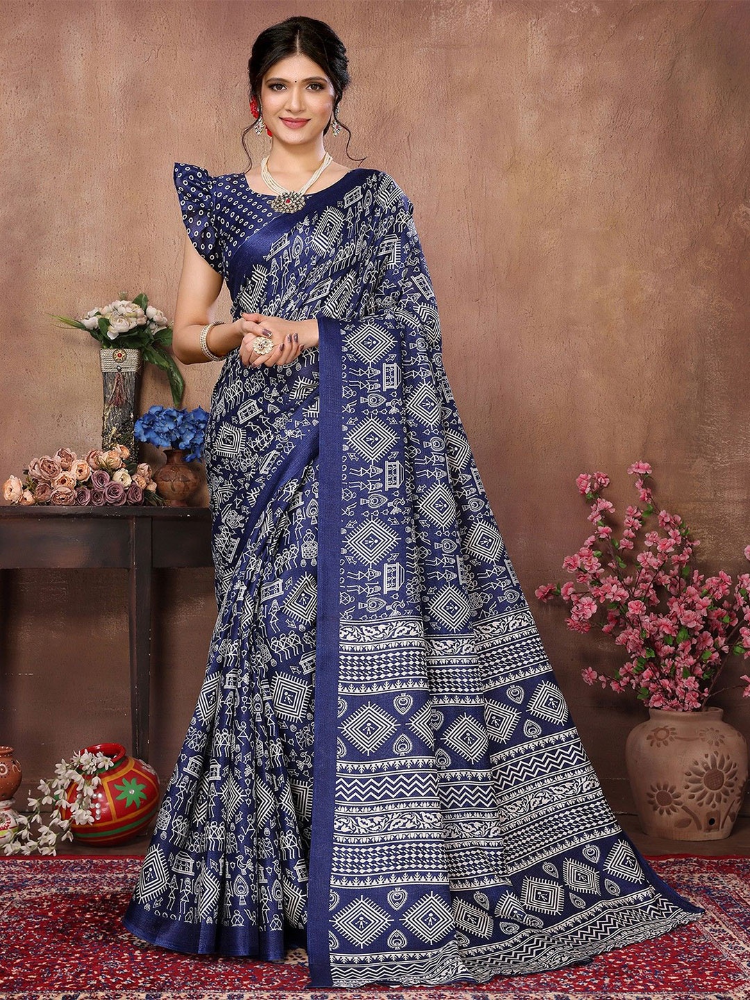 

KALINI Ethnic Motifs Mysore Silk Saree, Blue