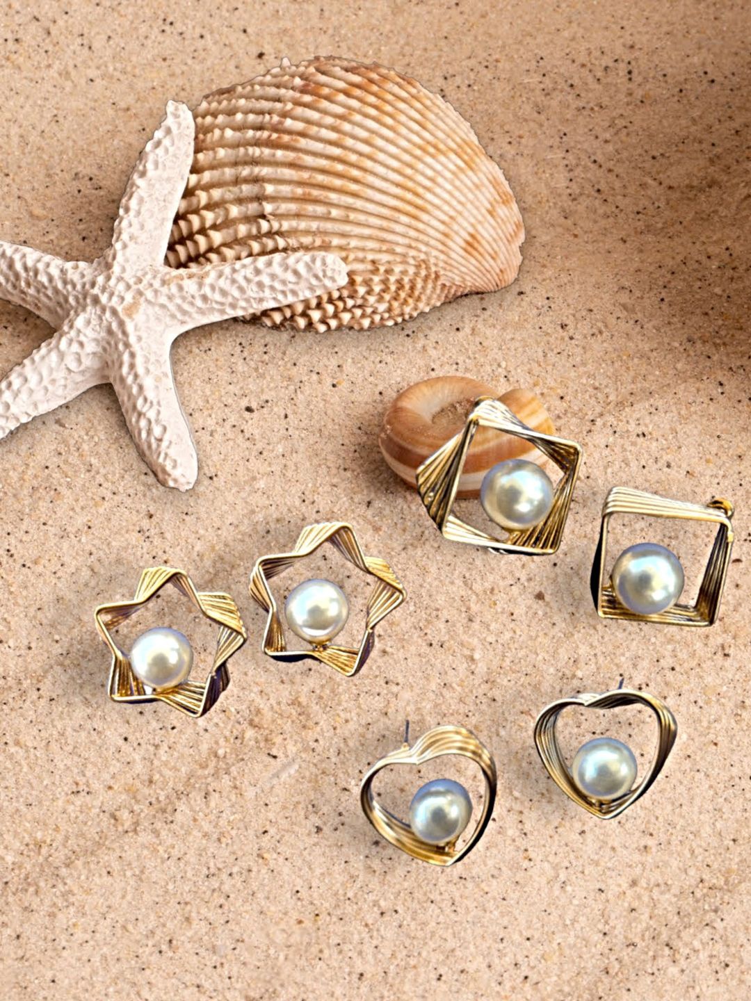 

Proplady Set Of 3 Gold-Plated German Silver Quirky Studs Earrings