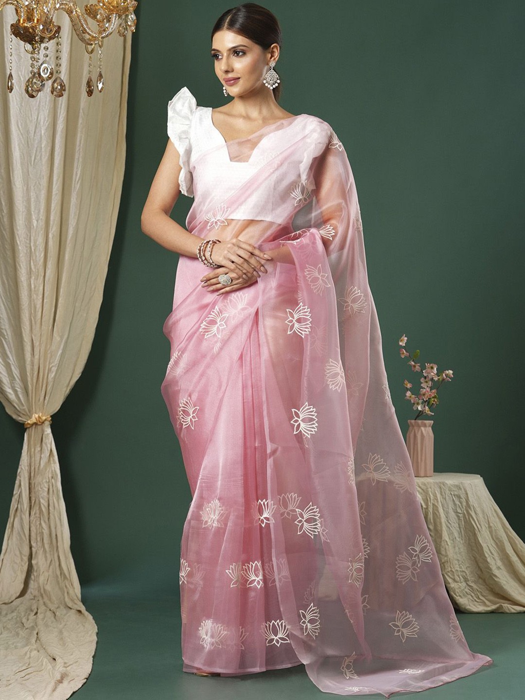 

Saree mall Floral Embroidered Organza Saree, Mauve
