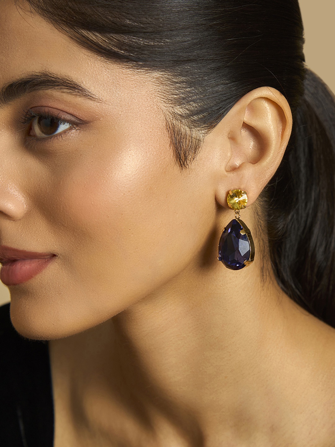 

Kushal's Fashion Jewellery Gold-Plated Cubic Zirconia-Studded Drop Earrings
