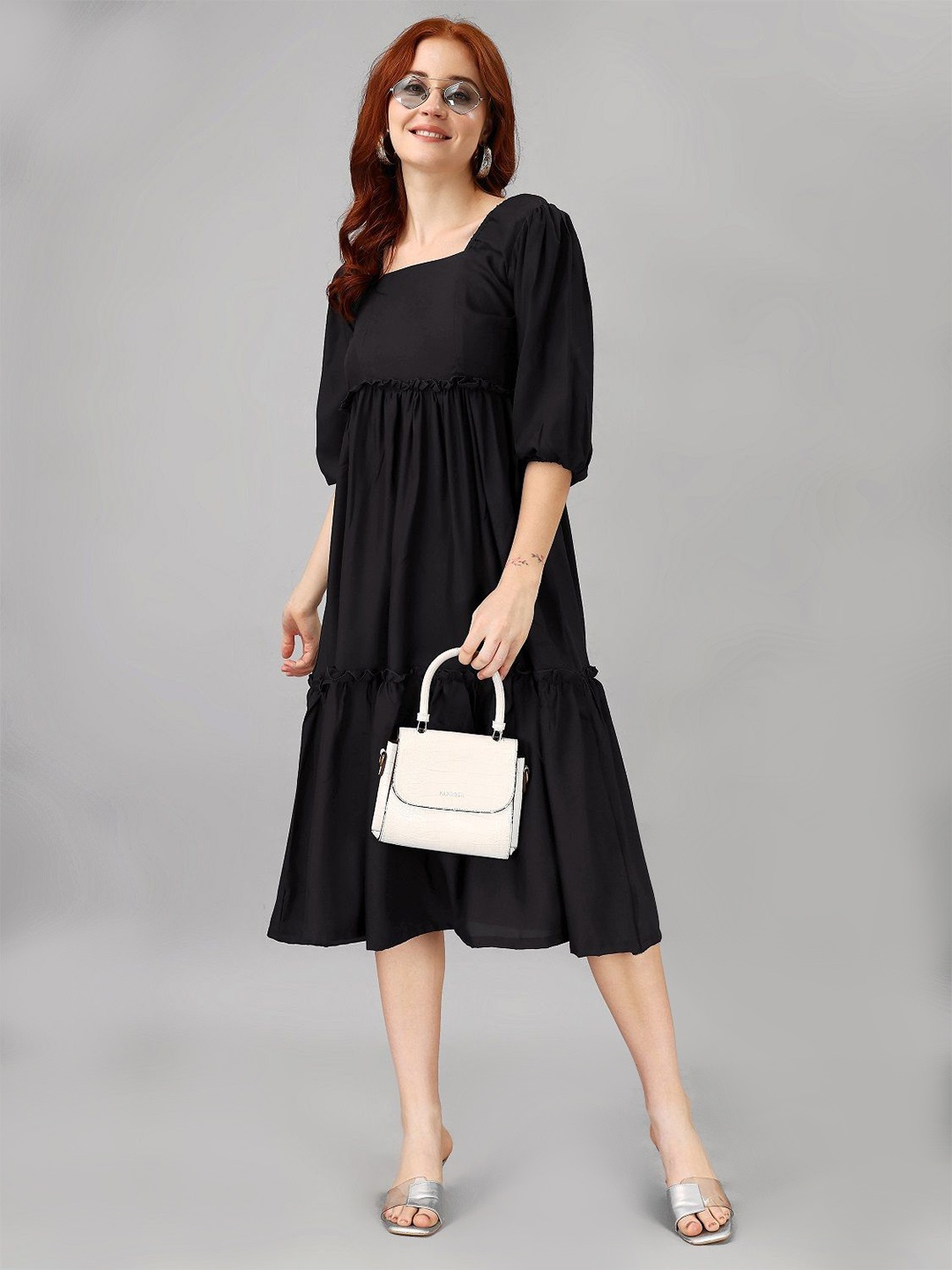 

Femvy Fit & Flare Midi Dress, Black