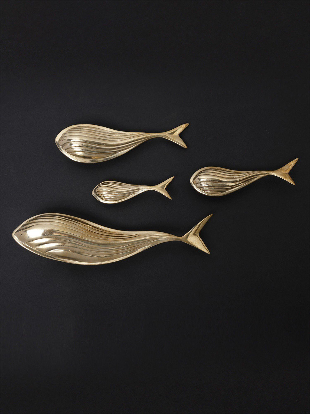

Exotic India 13" Fish Family Set of Four Brass Wall Decor, Gold