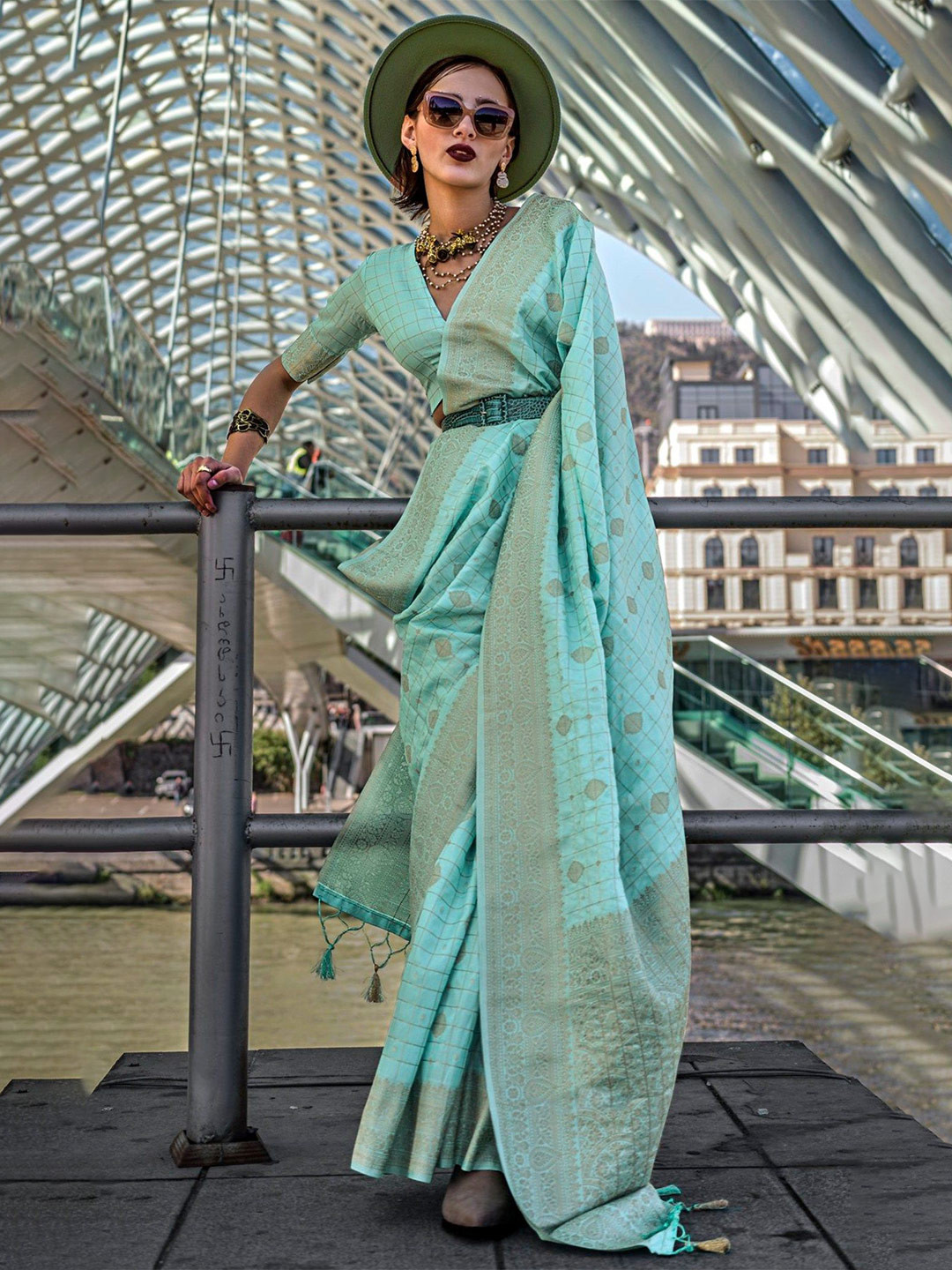 

MySilkLove Woven Design Zari Silk Blend Banarasi Saree, Blue