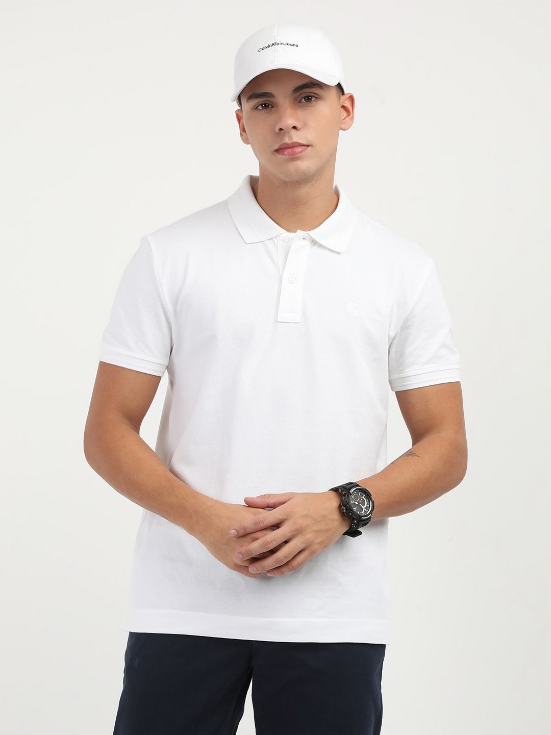 

Calvin Klein Jeans Men Sports Polo Collar Applique T-shirt, White