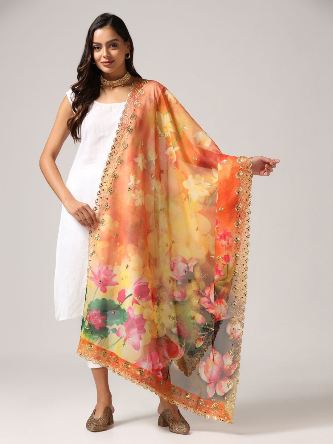 

Kaizen TEXO FAB Floral Digital Printed Organza Dupatta, Yellow