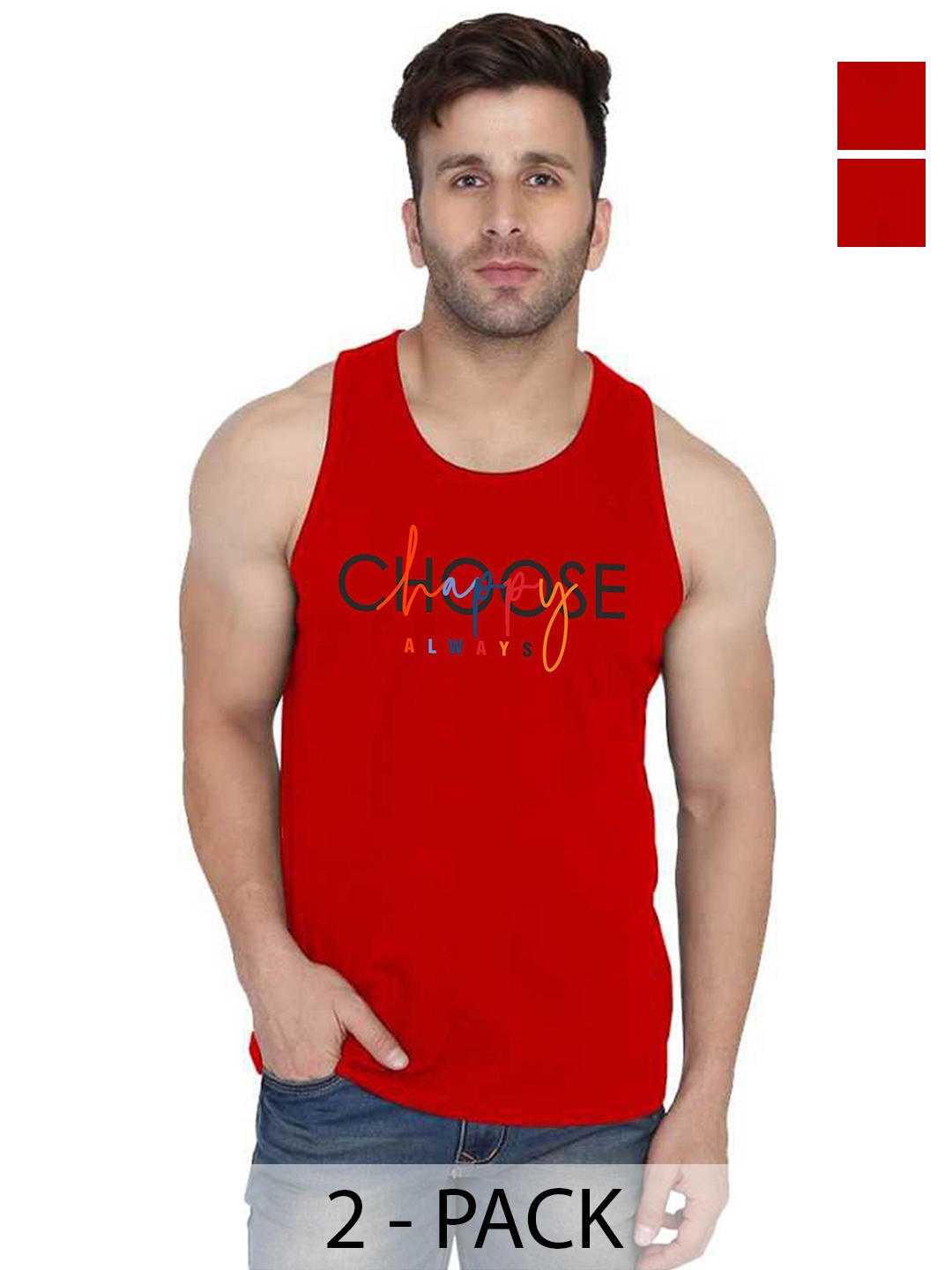 

SLOWLORIS Men Pack Of 2 Typography Printed Round Neck Cotton Slim Fit T-Shirts, Red
