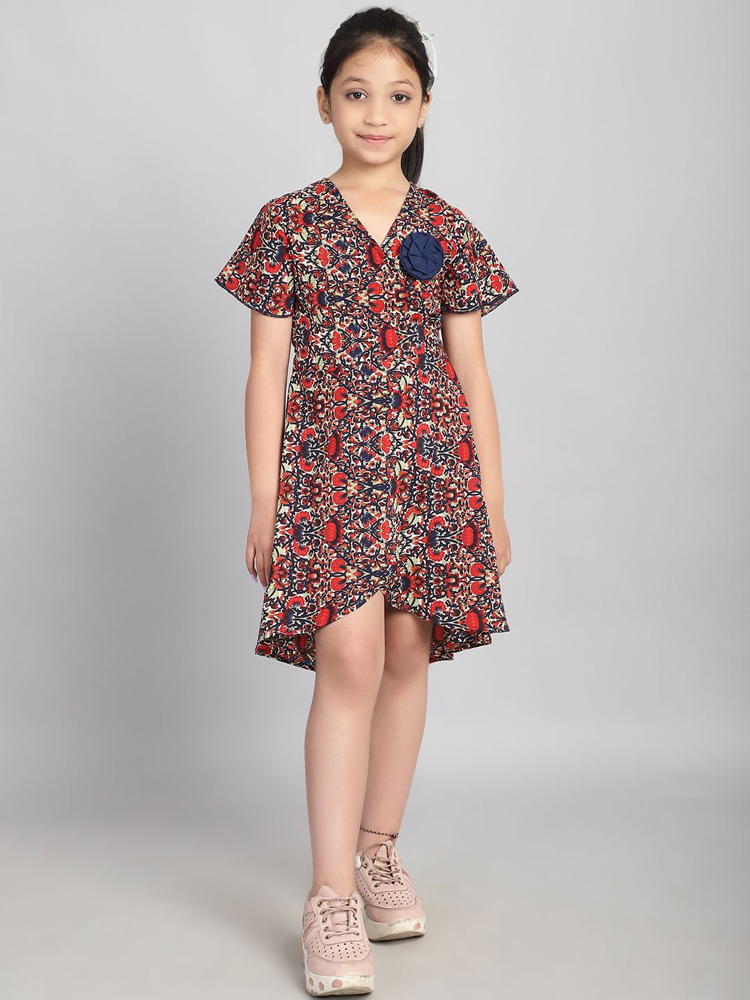 

Baawri Girls Floral Printed Fit & Flare Dress, Red