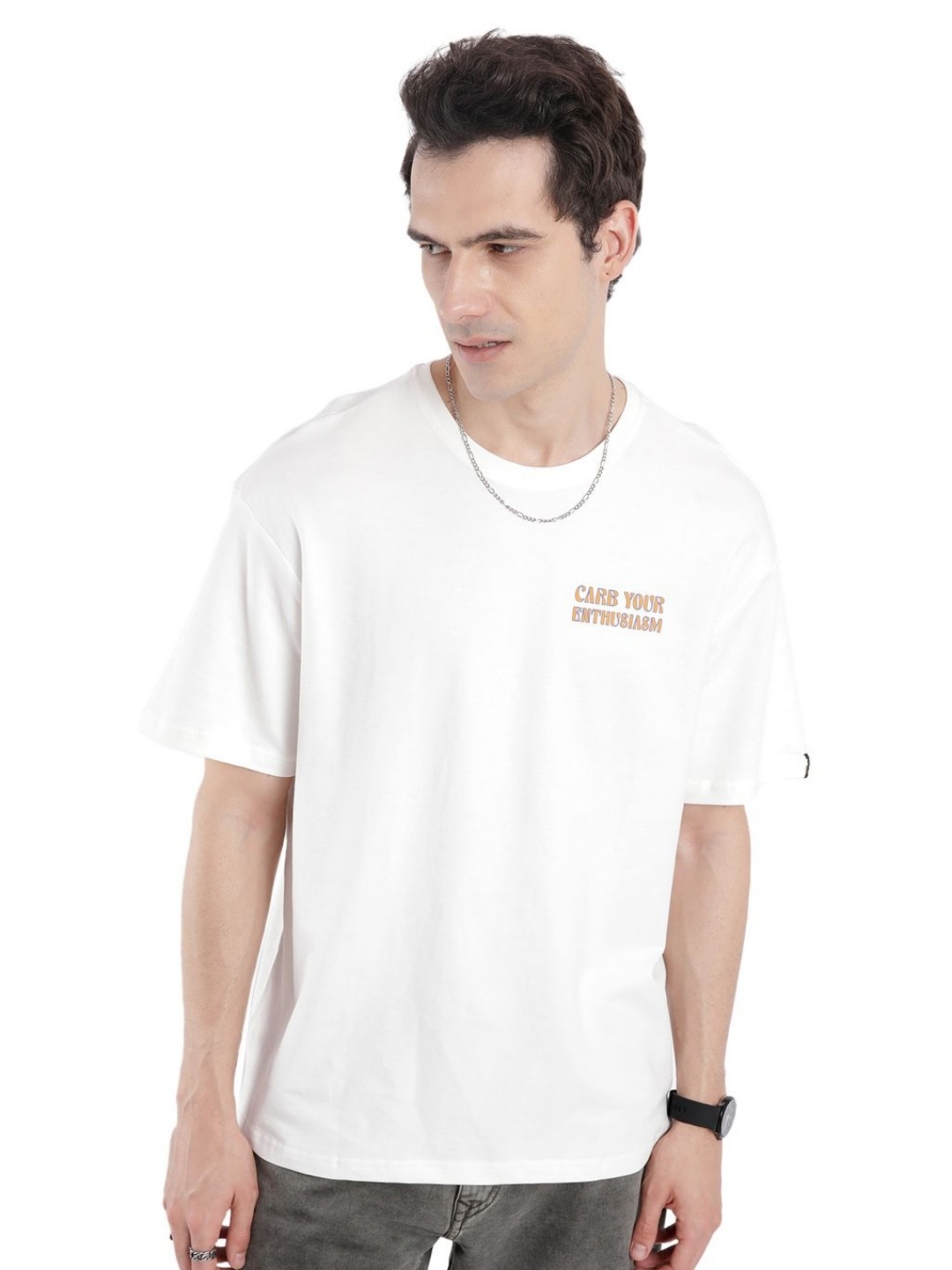 

WROGN Men Printed V-Neck Pure Cotton T-shirt, Off white