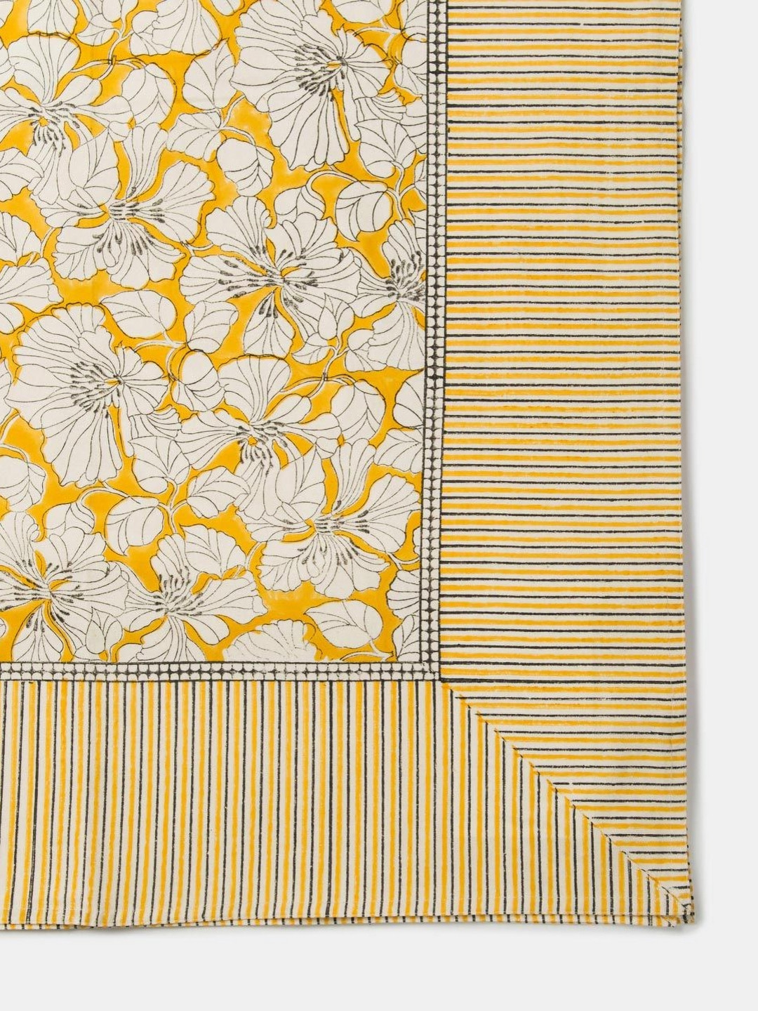 

Fabindia Yellow & White Floral Cotton 6-Seater Table Cover with Zari details