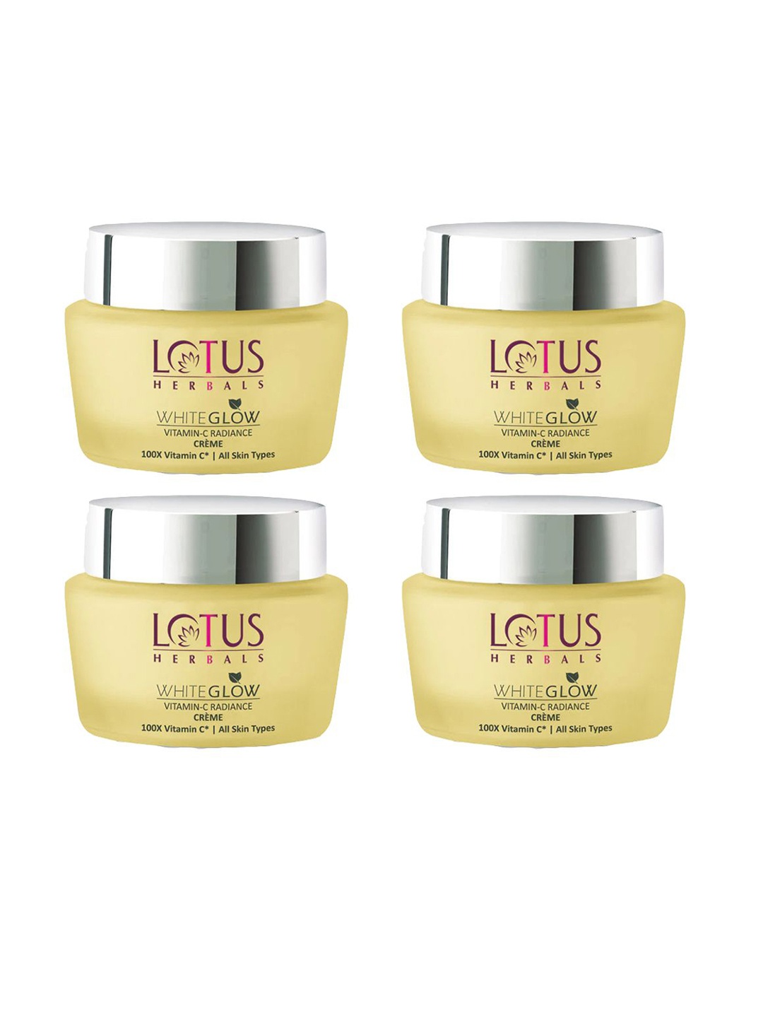 

Lotus Herbals Set Of 4 Whiteglow 100x Vitamin C Radiance Cream SPF20- 50g Each, Yellow