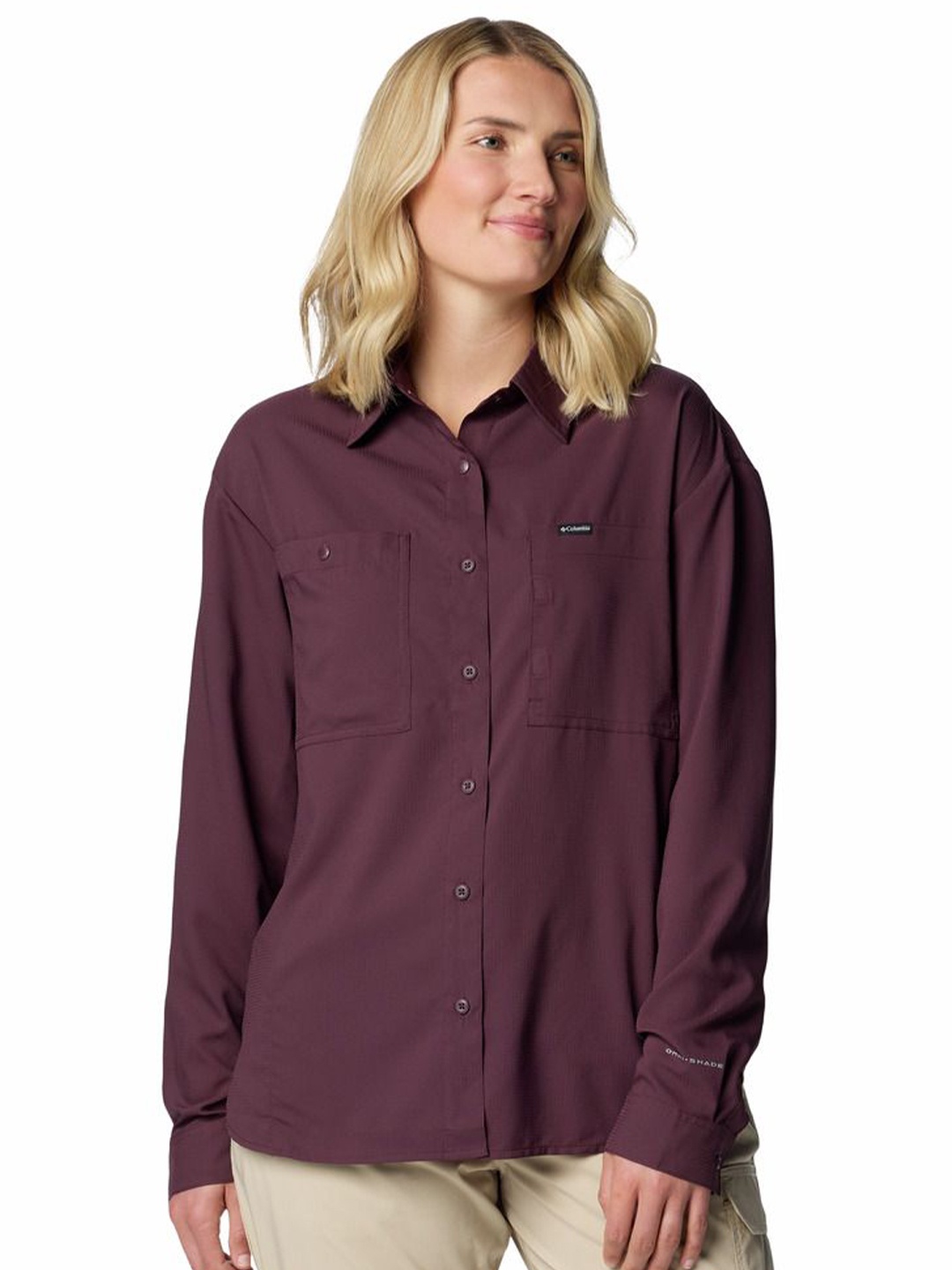 

Columbia Women Standard Spread Collar Solid Casual Shirt, Burgundy