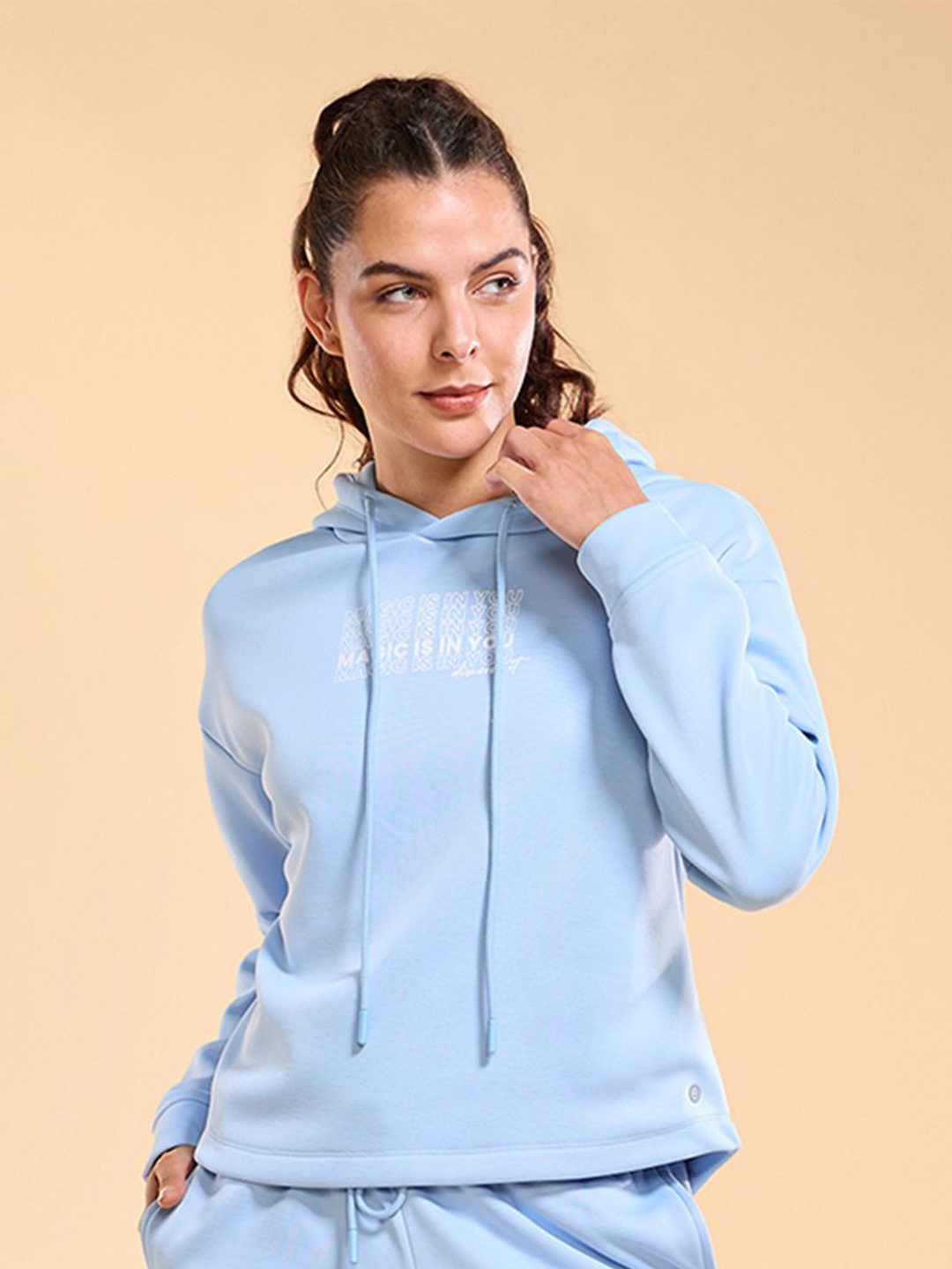 

Enamor Relaxed Fit Crop Hooded Fleece Sweatshirt A905, Blue