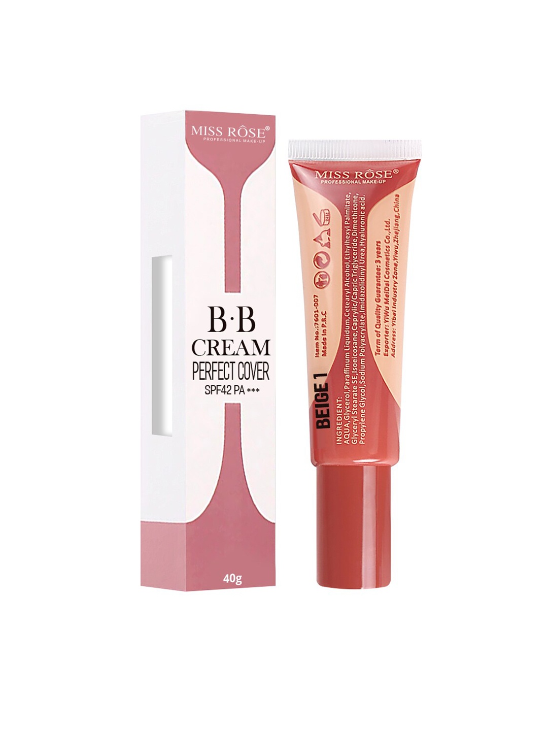 

MISS ROSE Perfect Cover BB Cream SPF 42 #BEIGE 01 40 g, Beige