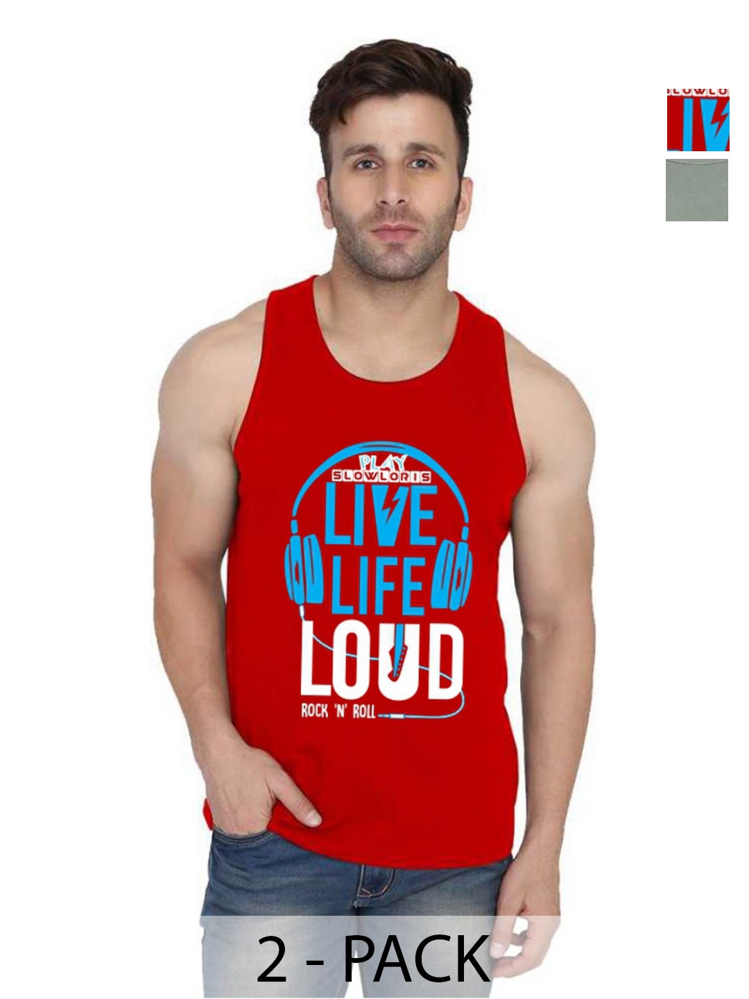 

SLOWLORIS Men Pack Of 2 Typography Printed Round Neck Cotton Slim Fit T-Shirts, Red