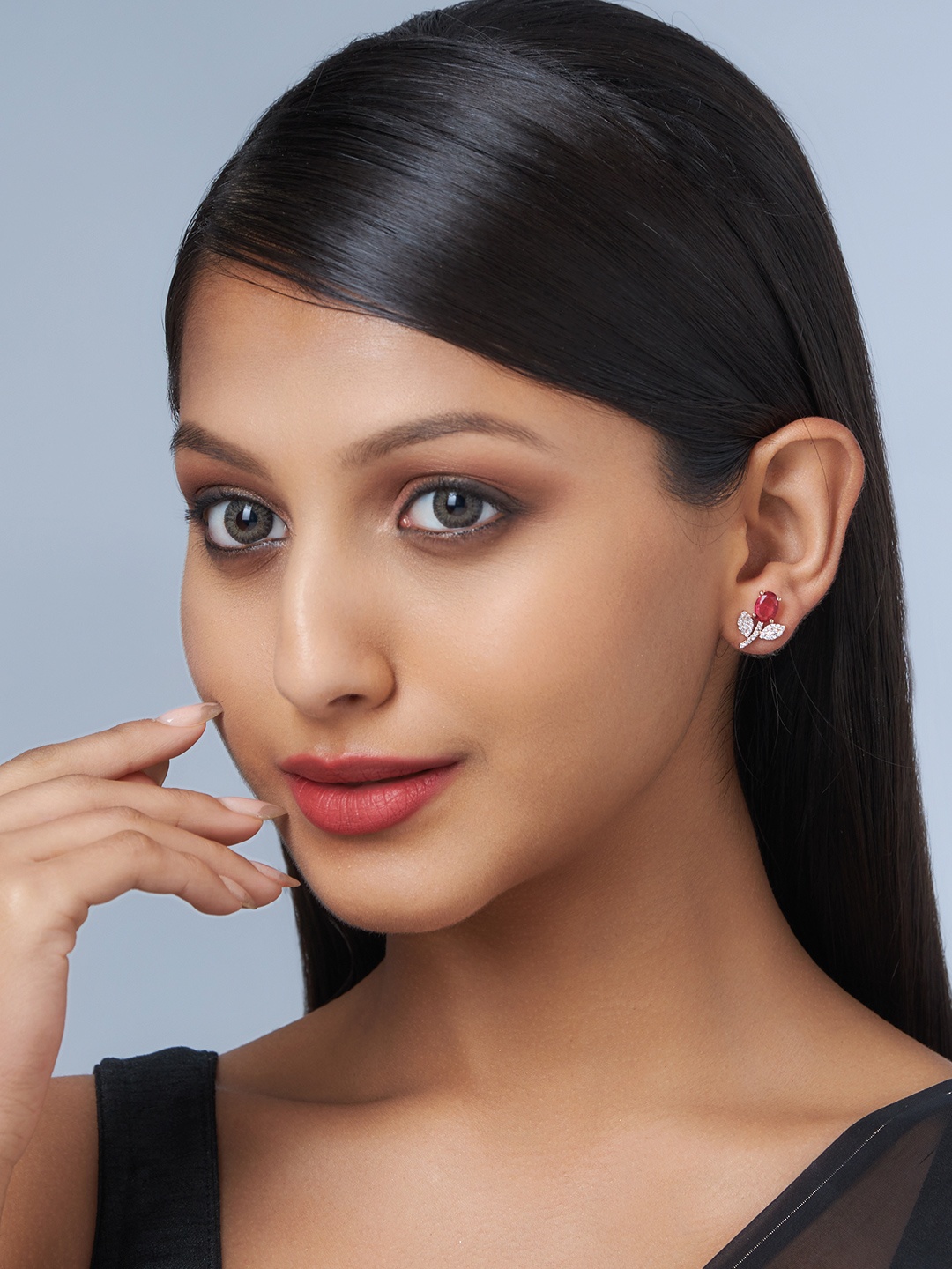 

Kushal's Fashion Jewellery Zicron-Studded Floral Studs Earrings, Red