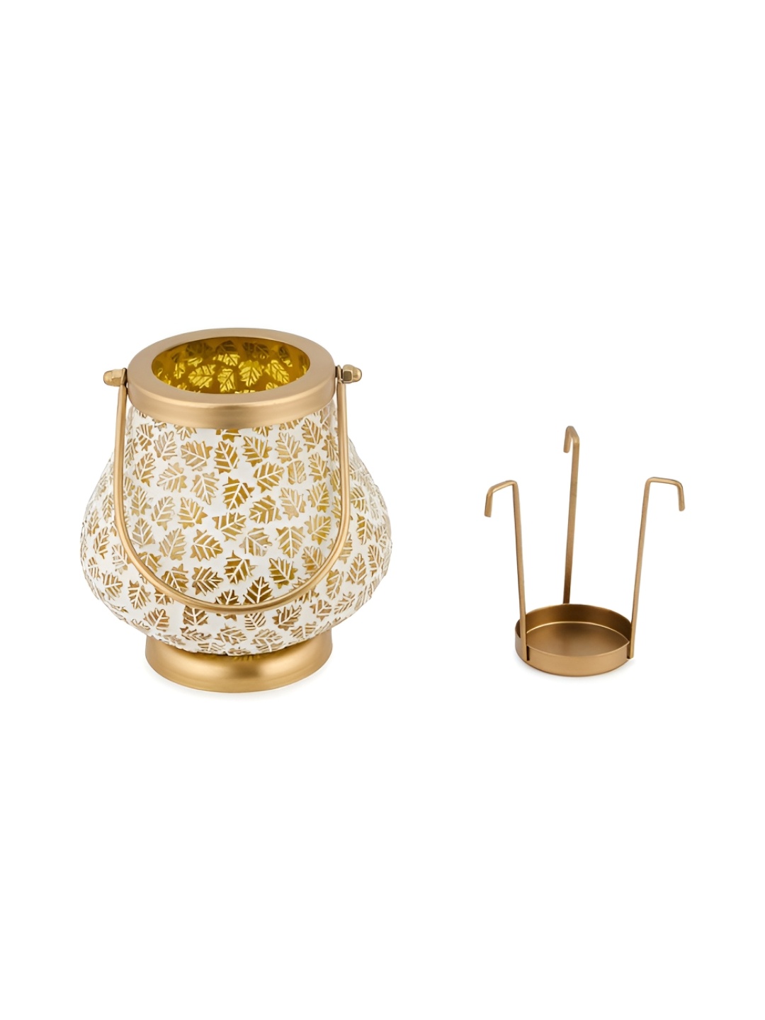 

Fabindia Gold-toned & White Printed Glass T-Lite Candle Holder