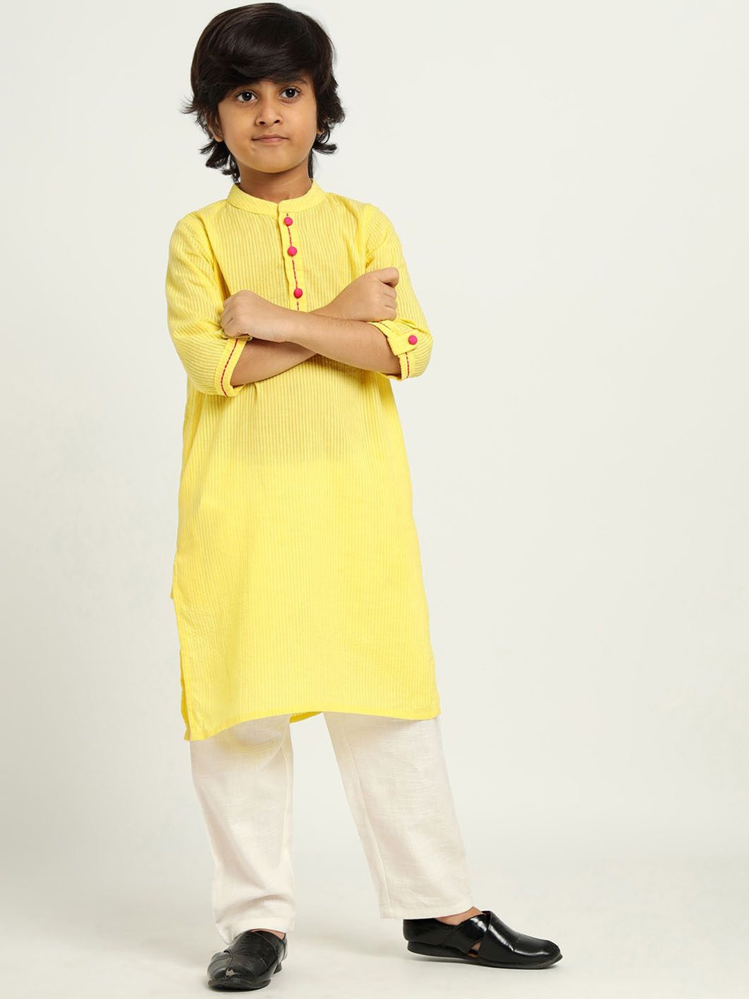 

Somersault Boys Mandarin Collar Pure Cotton Kurta with Pyjamas, Yellow