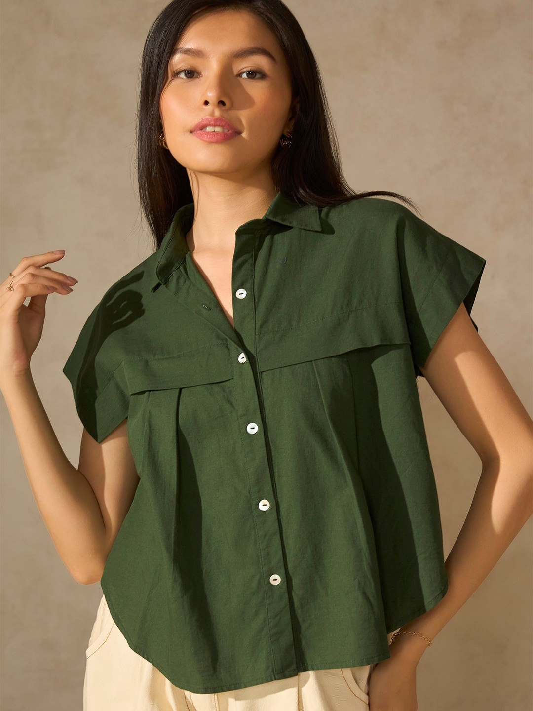 

Virgio Women Opaque Casual Shirt, Olive