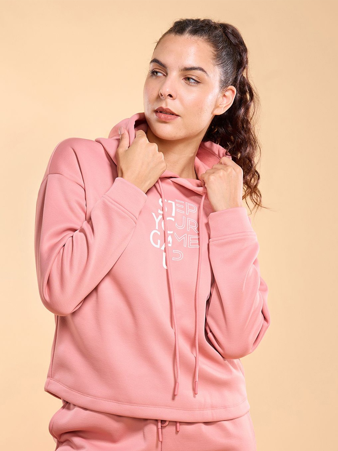 

Enamor Relaxed Fit Crop Hooded Fleece Sweatshirt A905, Peach